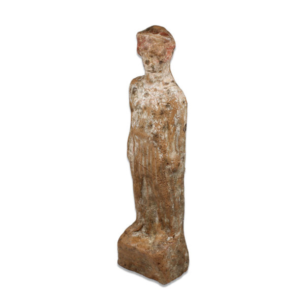 Greek statuette of a goddess wearing polos