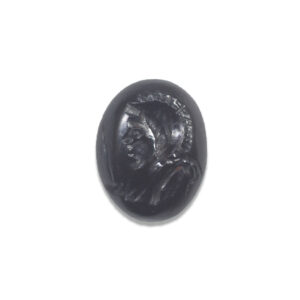 Roman intaglio stone depicting helmeted bust of Mars with shield