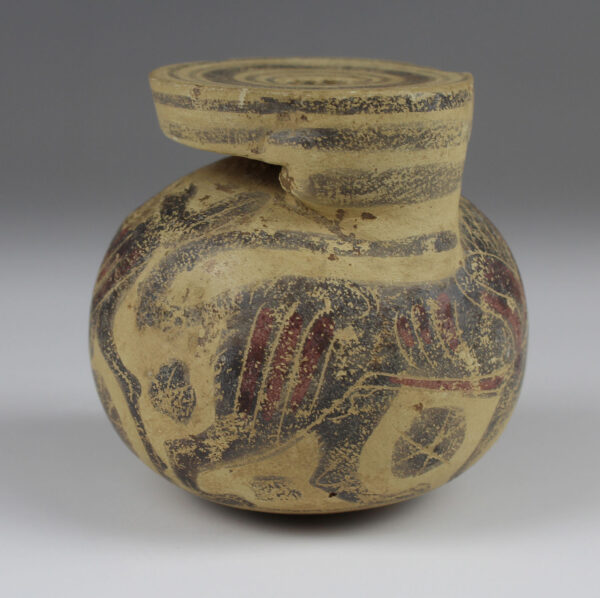 Greek aryballos with lion and goat