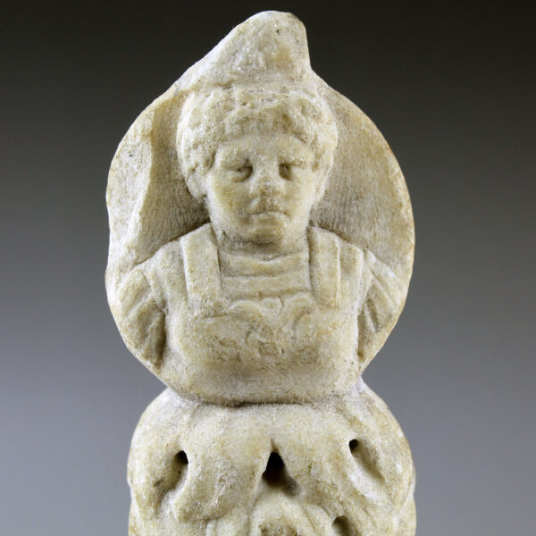 Roman fragment of a pilaster with two medallions or tondo with young men portraits