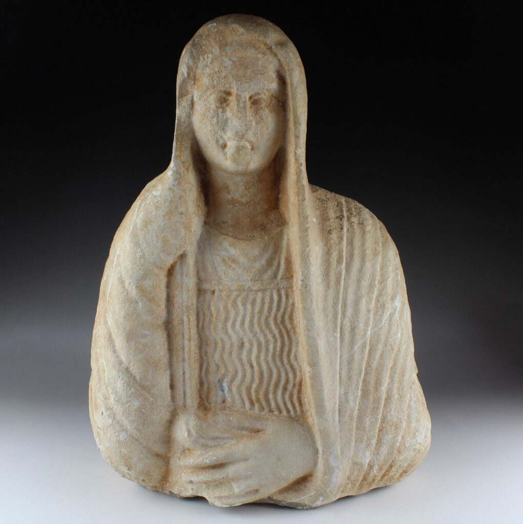 Byzantine portrait bust of a woman with a scroll for sale Byzantine