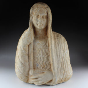 Byzantine portrait bust of a woman with a scroll