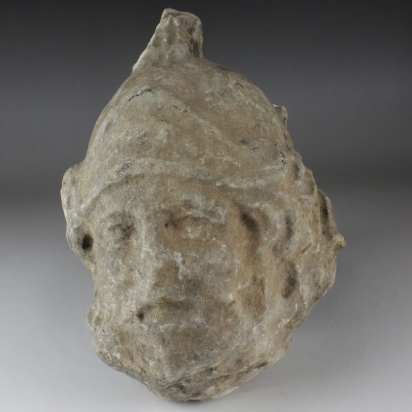 Roman head of a helmeted soldier