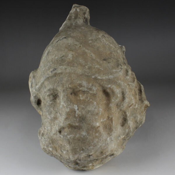 Roman head of a helmeted soldier