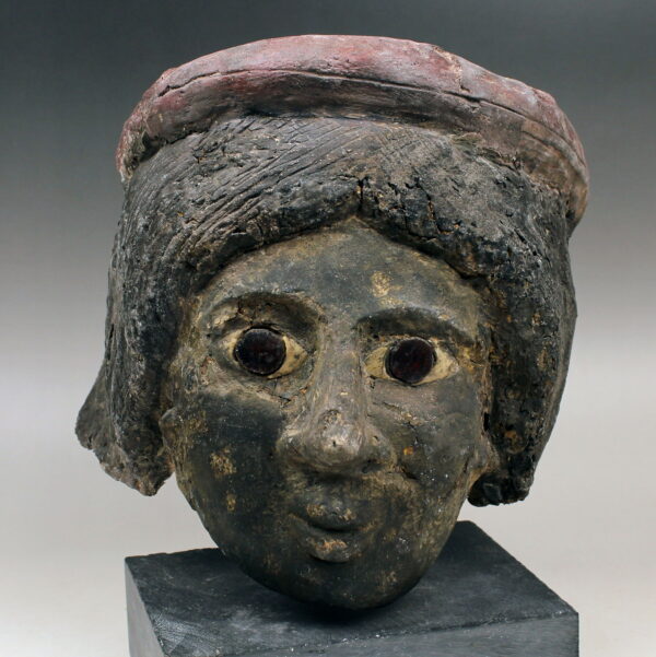 Romano-Egyptian cartonnage mummy mask depicting a female head