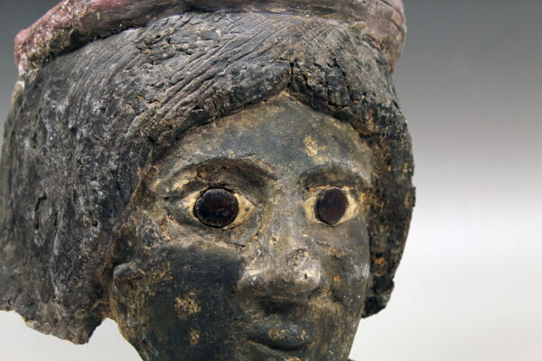 Romano-Egyptian cartonnage mummy mask depicting a female head