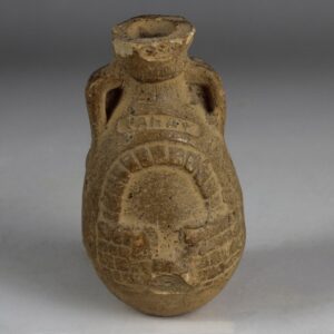 Romano-Egyptian flask with baker's oven and inscription above 'PANAT'