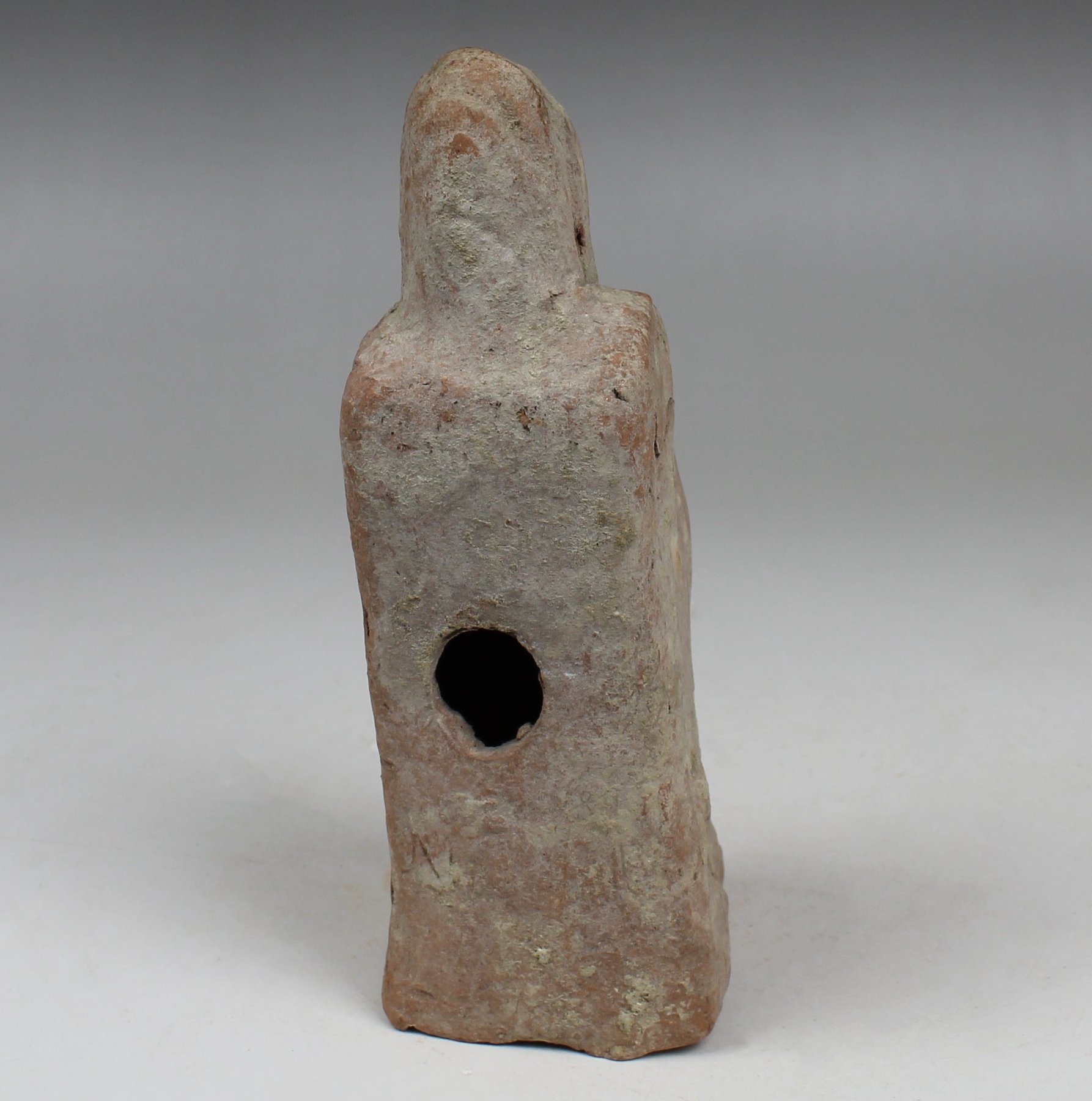 Greek statuette of a seated woman with inscription behind Greek statuette of a seated woman with inscription behind